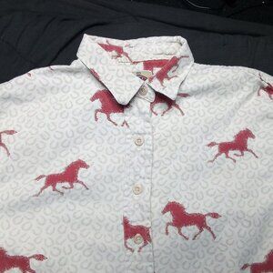 Vintage Barn Fly Horse Silhouette Horseshoe Button Shirt